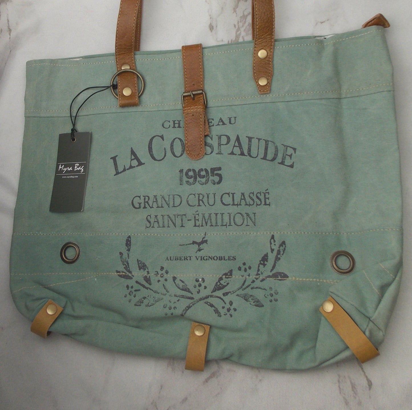 Myra Bag La Couspaude Canvas Tote Bag Handbag Green Eco Friendly Up Cycle Zipper