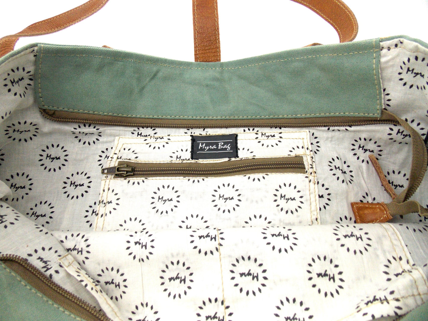 Myra Bag La Couspaude Canvas Tote Bag Handbag Green Eco Friendly Up Cycle Zipper