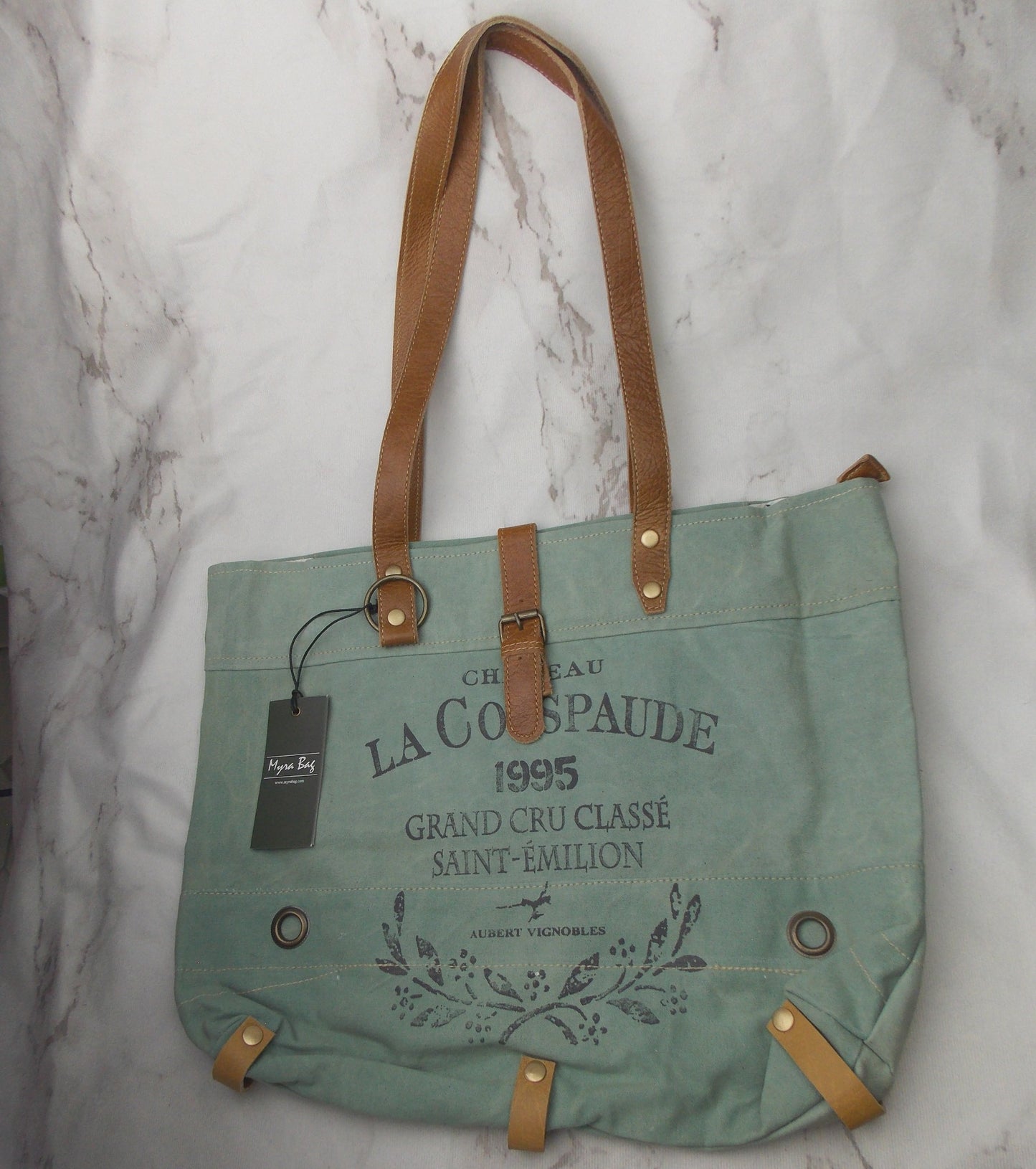 Myra Bag La Couspaude Canvas Tote Bag Handbag Green Eco Friendly Up Cycle Zipper