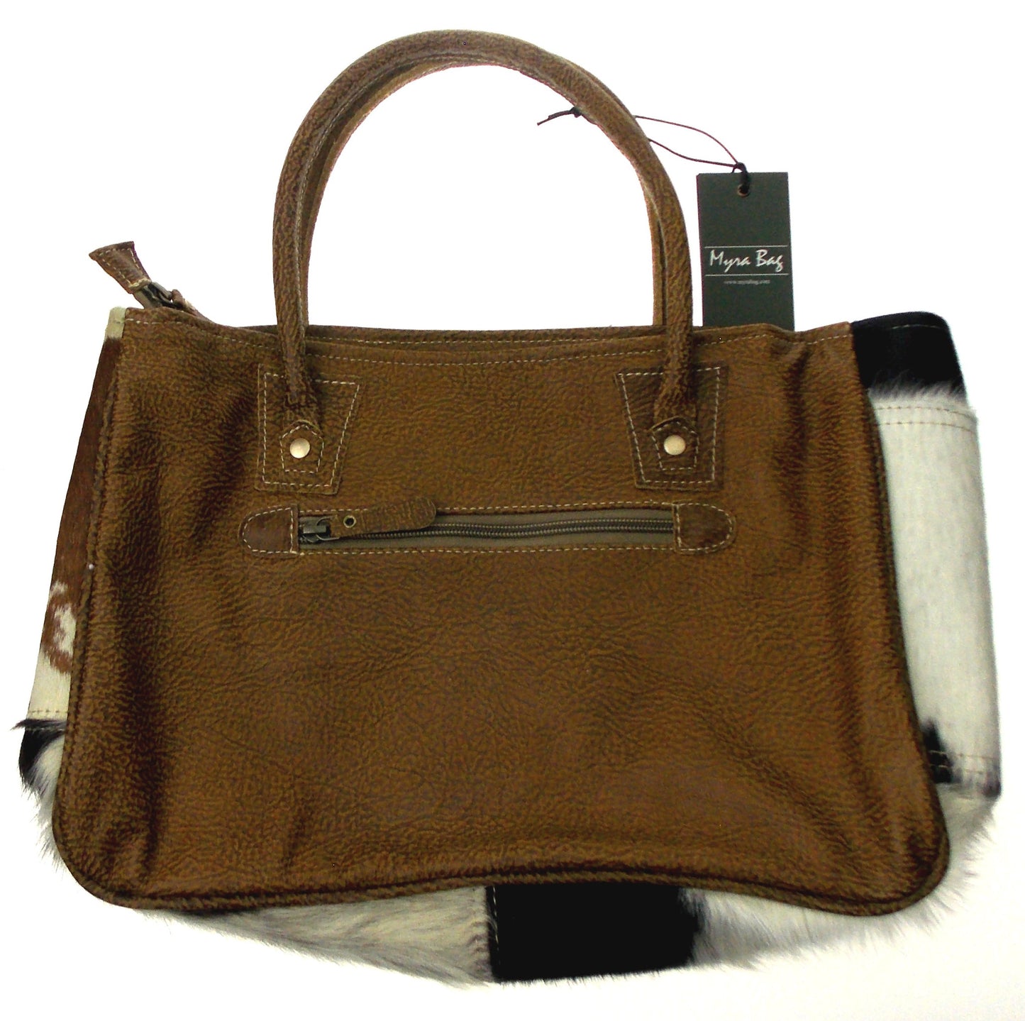 Myra Bag Spot Hairon Handbag Leather Handcrafted Animal Print Purse Upcycled