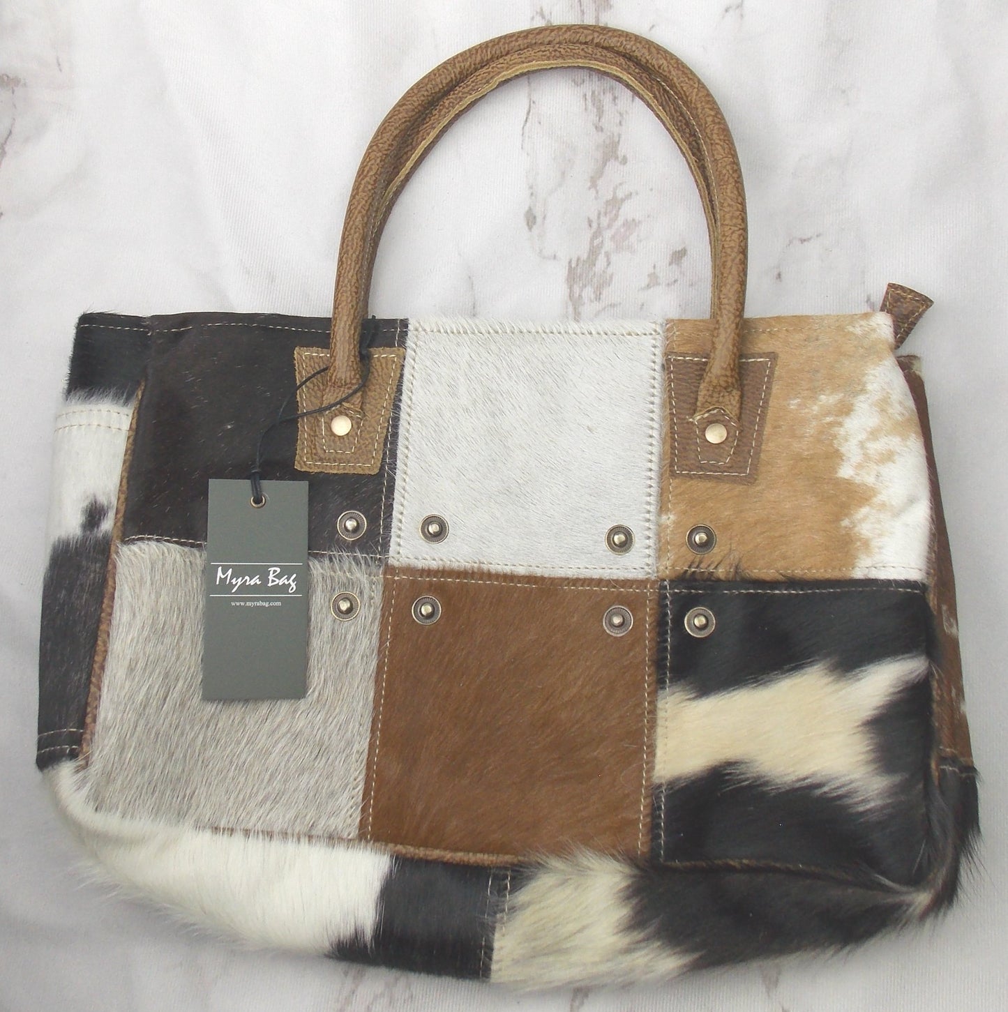 Myra Bag Spot Hairon Handbag Leather Handcrafted Animal Print Purse Upcycled