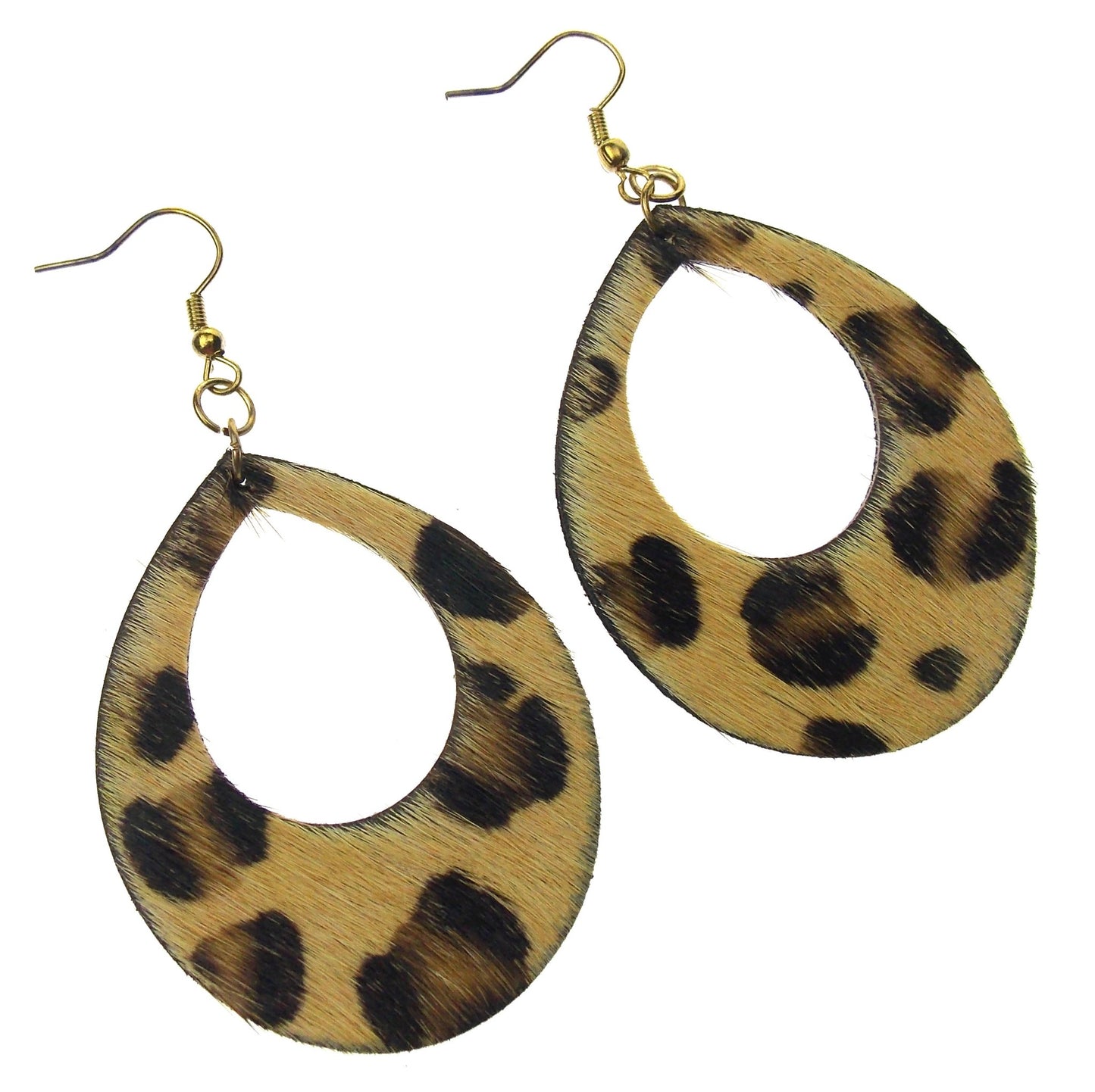 Myra Bag Animal Print Dangling Earrings Genuine Leather Handcrafted Boho Hook