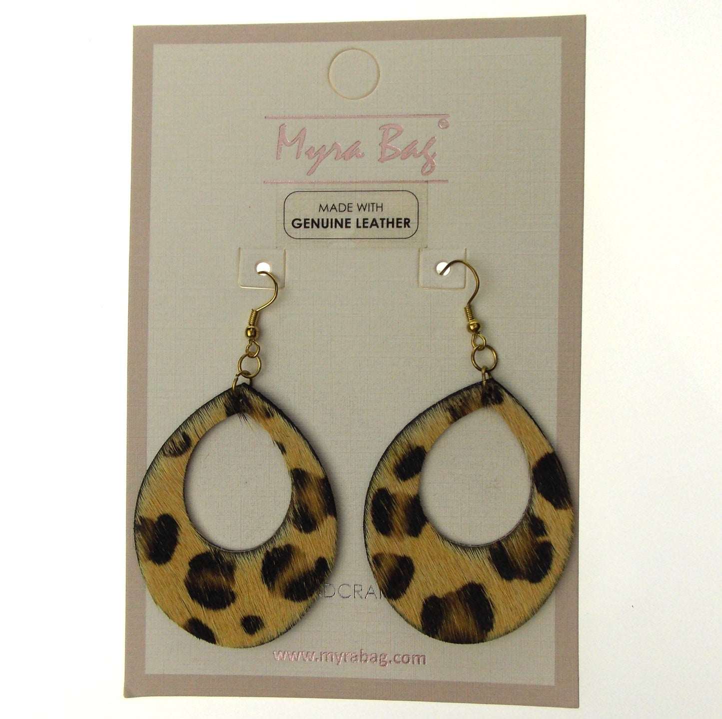 Myra Bag Animal Print Dangling Earrings Genuine Leather Handcrafted Boho Hook