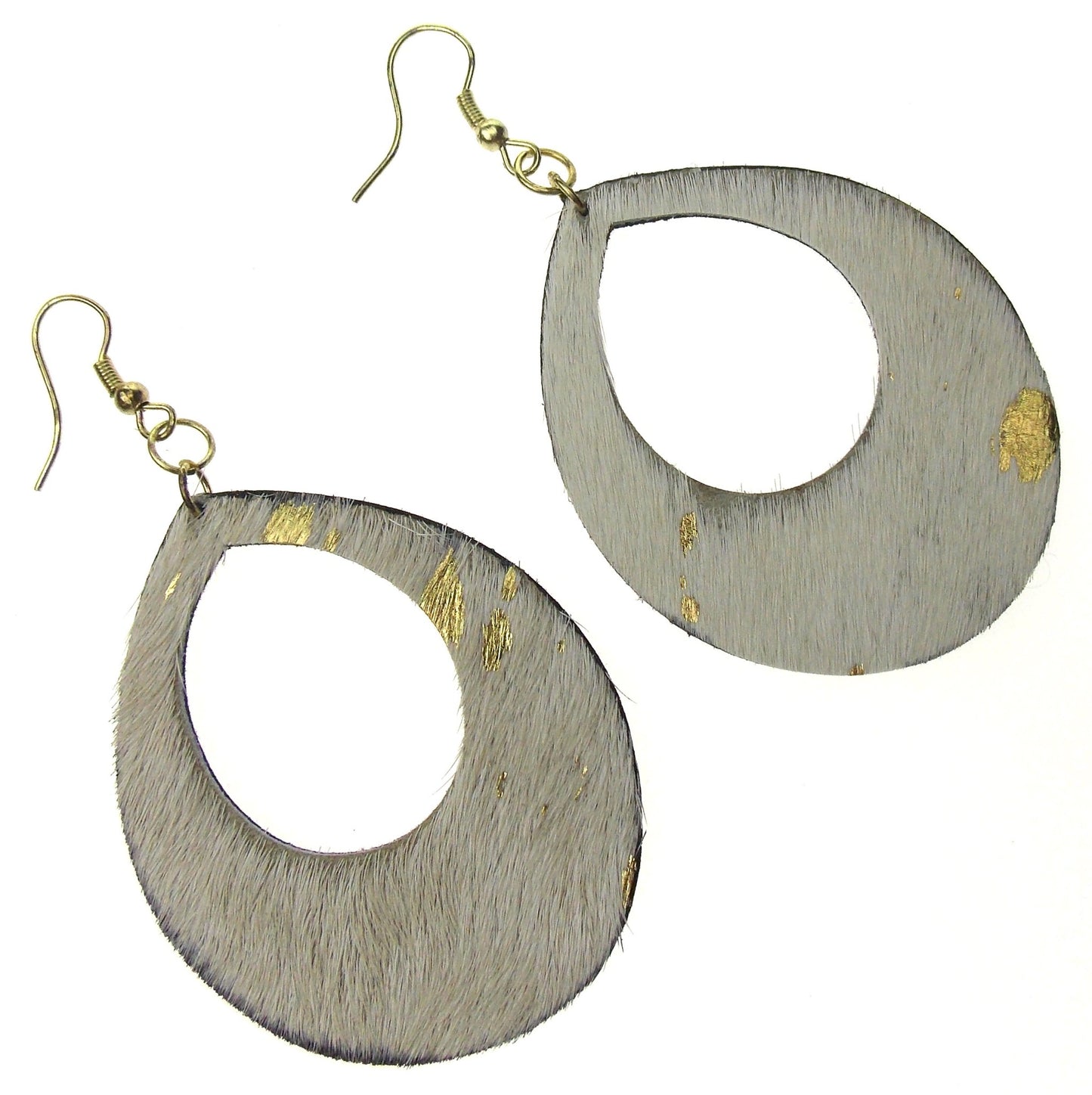 Myra Bag Gold Speckle Dangling Earrings Genuine Leather Handcrafted Boho Hook