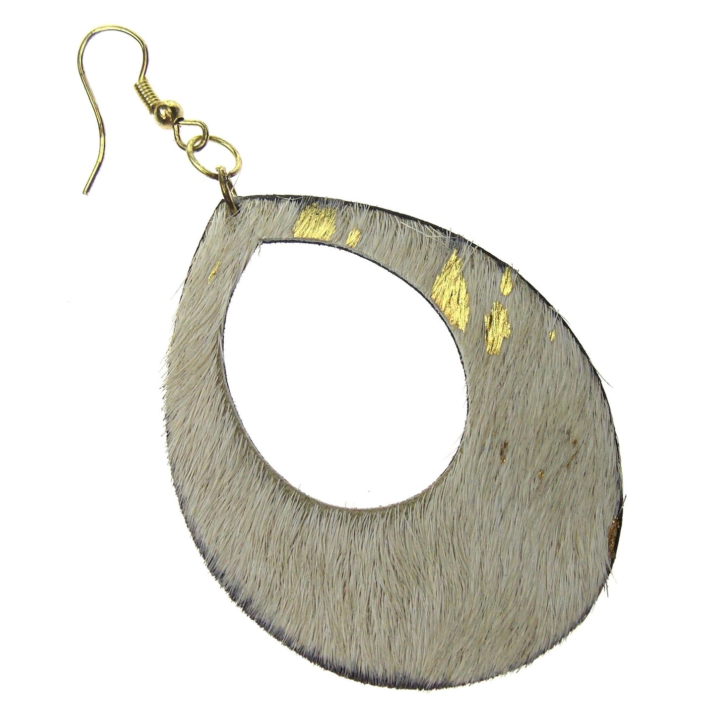 Myra Bag Gold Speckle Dangling Earrings Genuine Leather Handcrafted Boho Hook