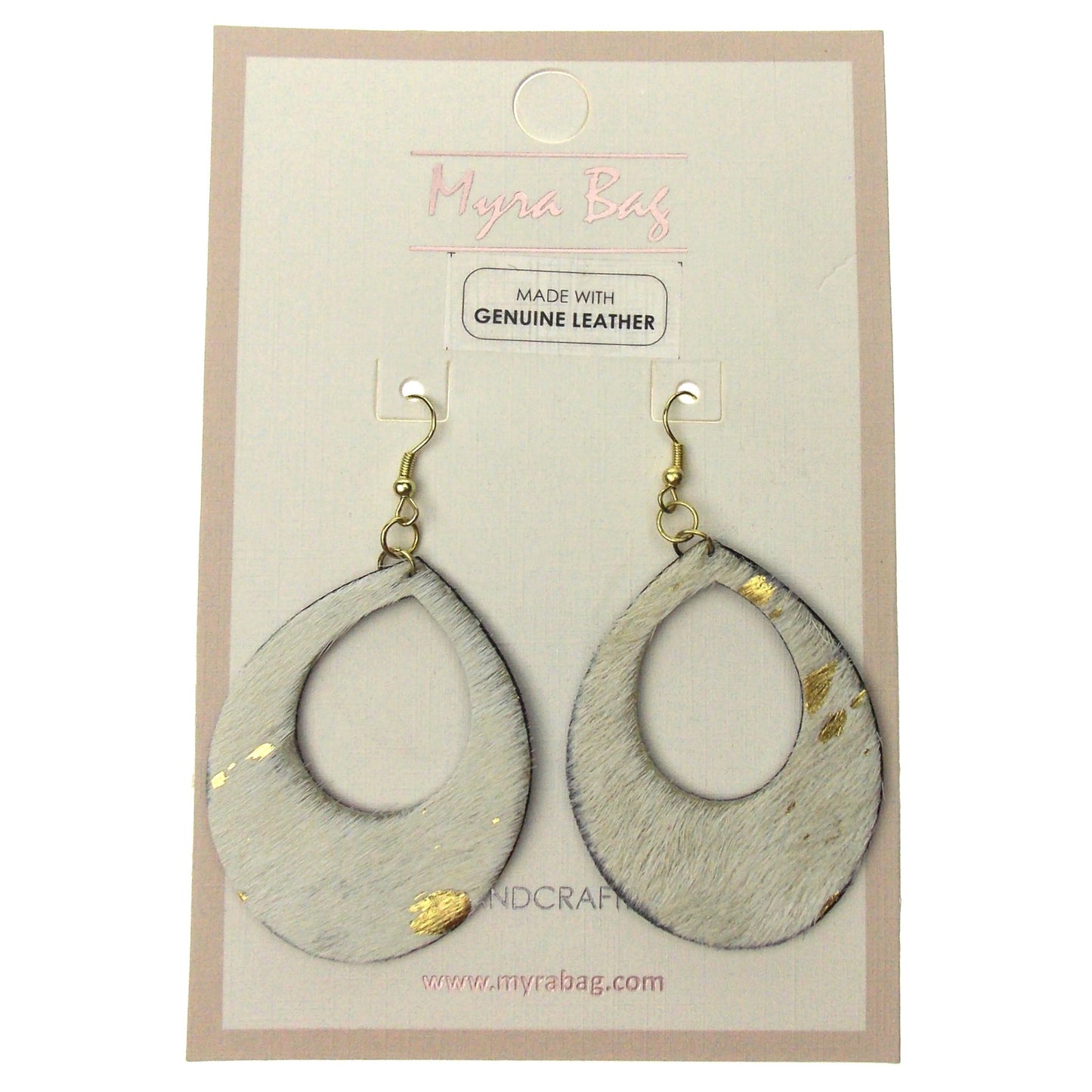Myra Bag Gold Speckle Dangling Earrings Genuine Leather Handcrafted Boho Hook