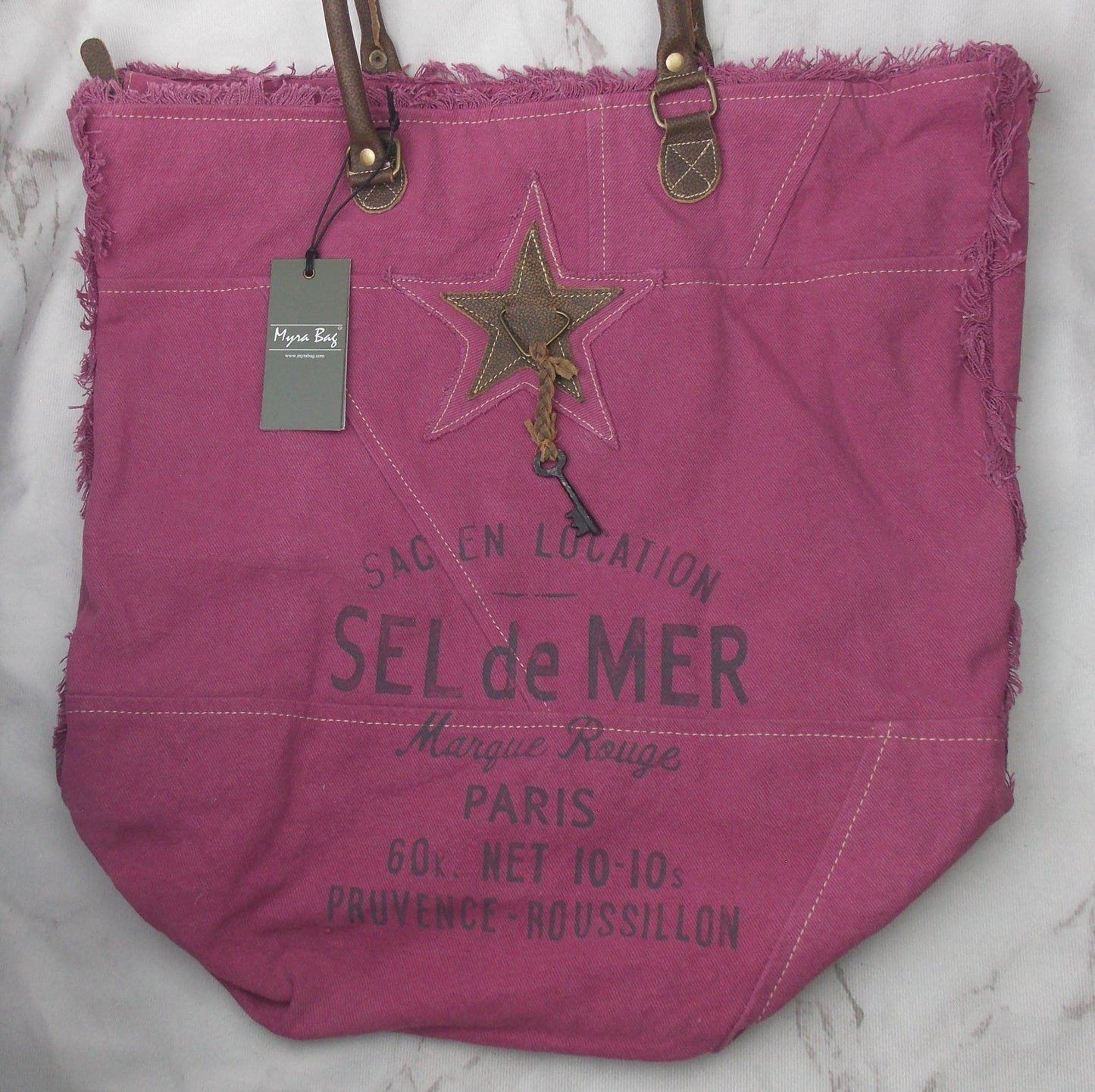 Myra Bag Popping Pink Weekender Handbag Denim Leather Key Handcrafted Purse Tote