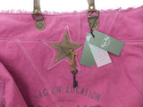 Myra Bag Popping Pink Weekender Handbag Denim Leather Key Handcrafted Purse Tote
