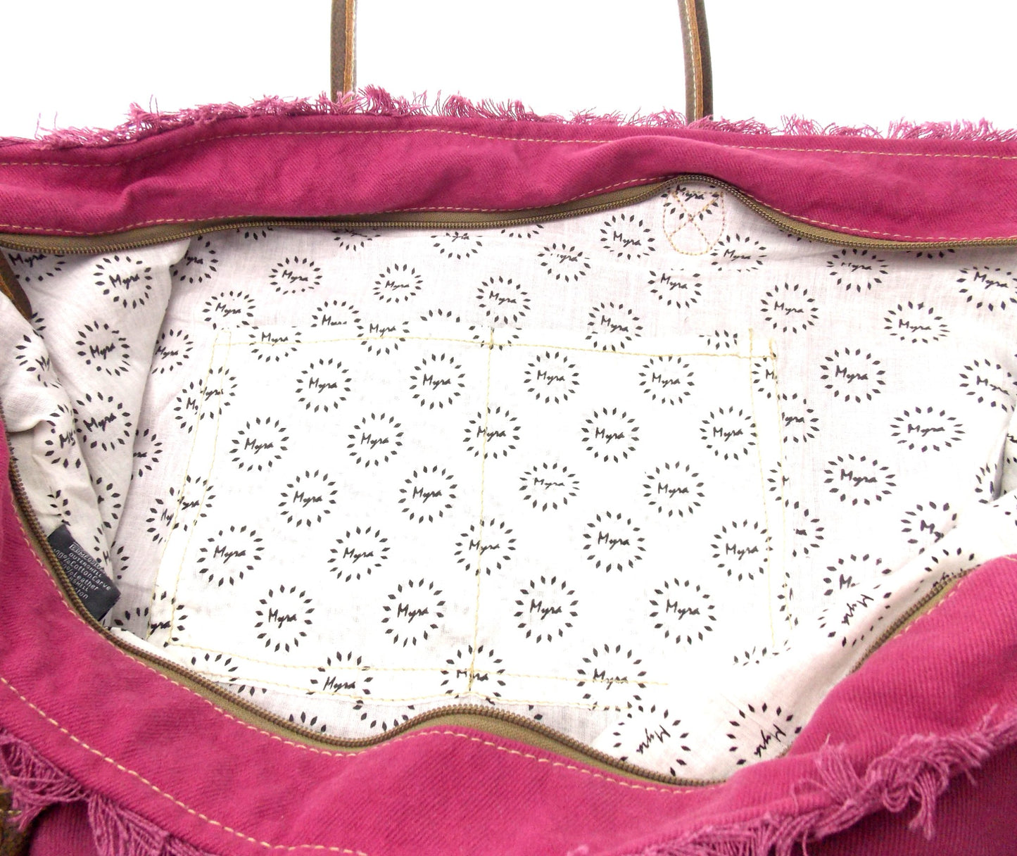 Myra Bag Popping Pink Weekender Handbag Denim Leather Key Handcrafted Purse Tote