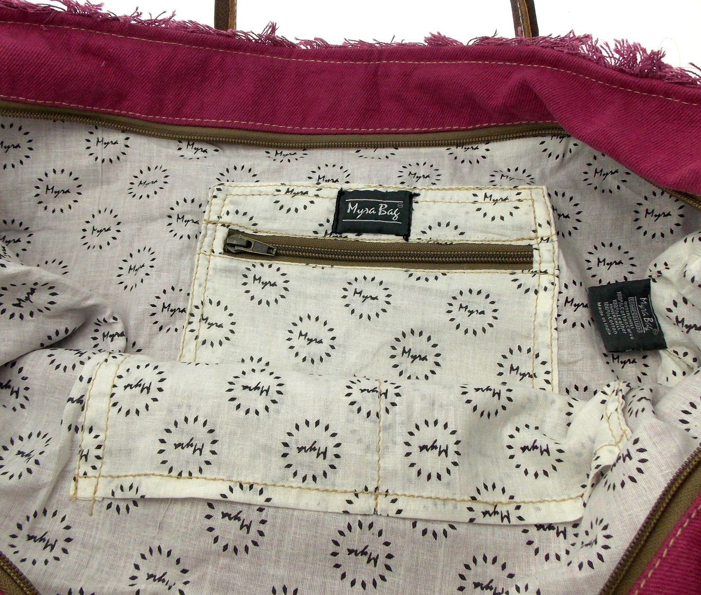 Myra Bag Popping Pink Weekender Handbag Denim Leather Key Handcrafted Purse Tote