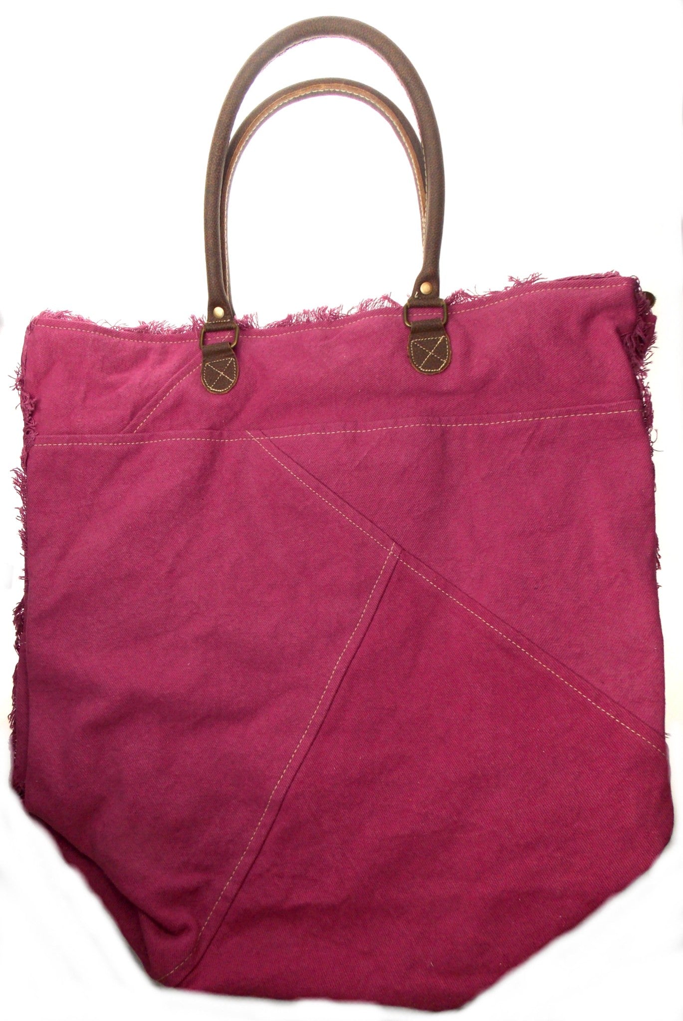 Myra Bag Popping Pink Weekender Handbag Denim Leather Key Handcrafted Purse Tote