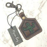 Myra Bag Brown Leather Key Chain Fob Cactus Stamped Image Handcrafted Xmas Gift