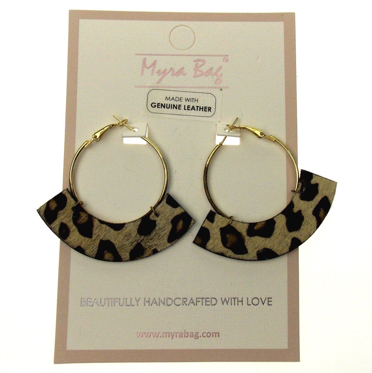 Myra Bag Animal Print Hoop Earrings Genuine Leather Handcrafted Boho Dangle Gift