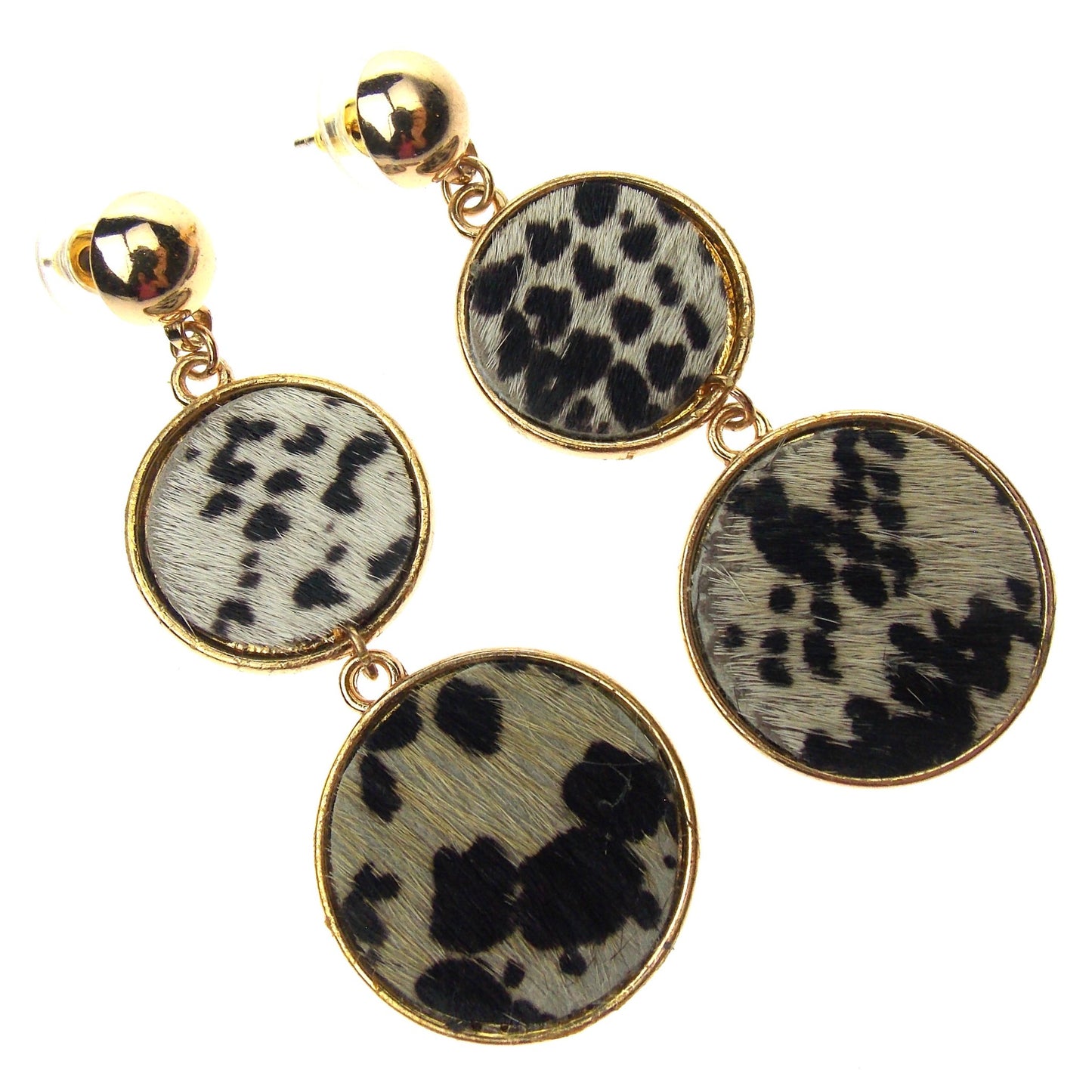 Myra Bag White Black Print Dangling Earrings Genuine Leather Handcrafted Boho