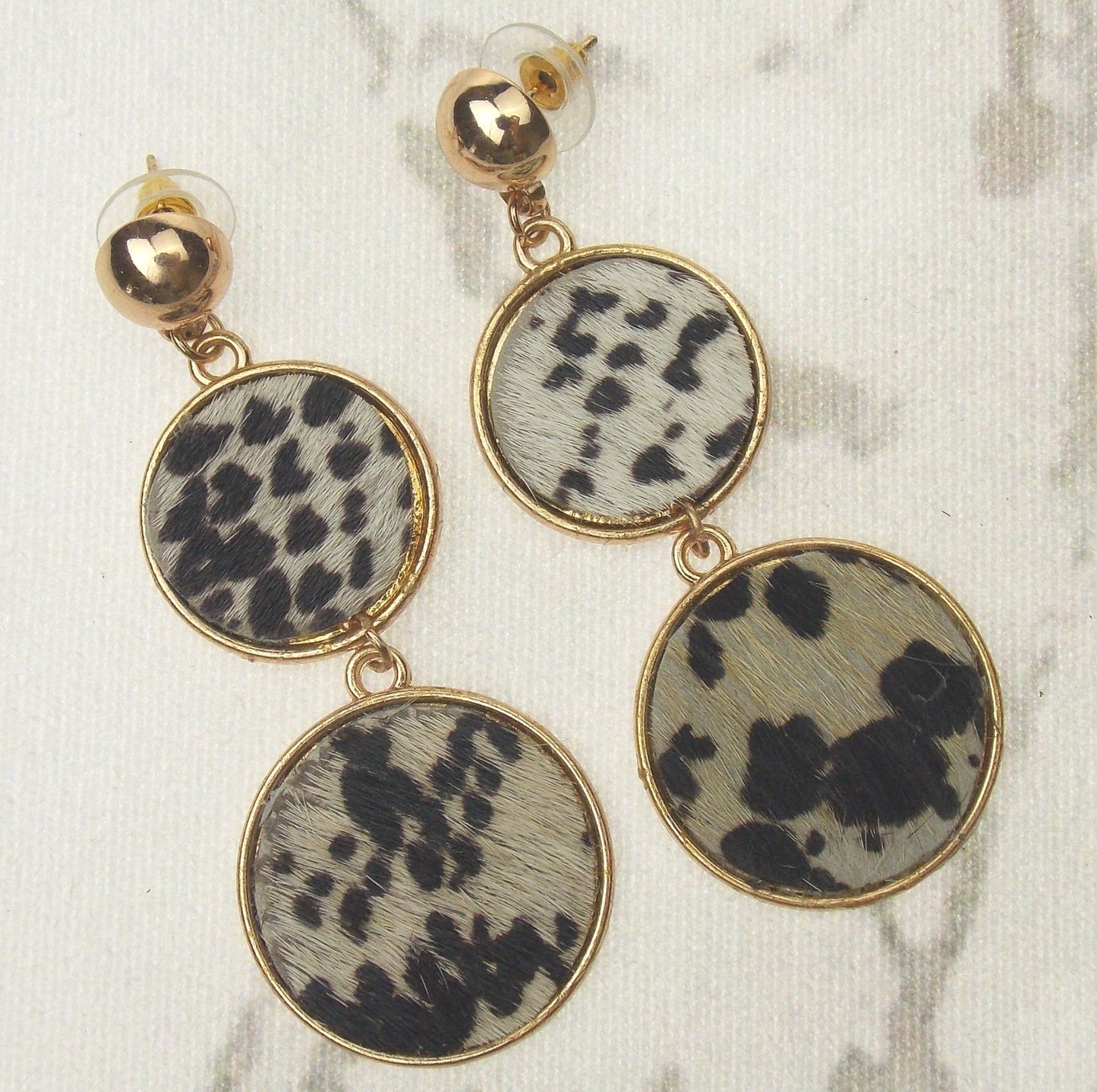 Myra Bag White Black Print Dangling Earrings Genuine Leather Handcrafted Boho