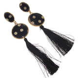 Myra Bag Black Frill Dangling Earrings Genuine Leather Handcrafted Boho Hook