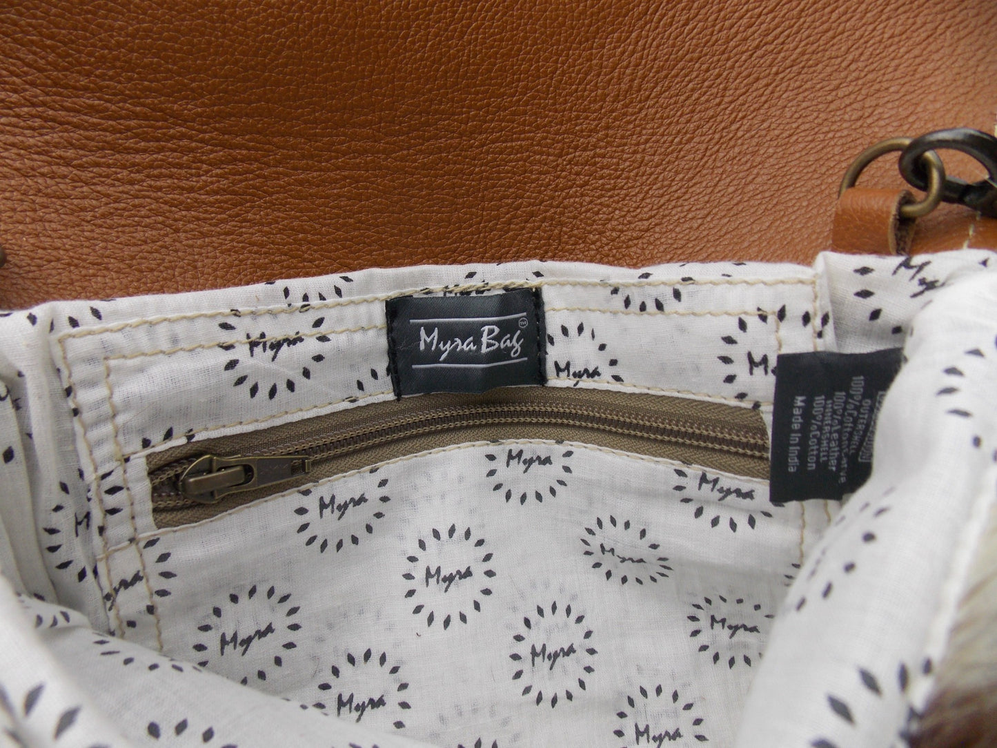 Myra Bag Brown Shells Hand Tooled Leather Hairon Handbag Eco Friendly Up Cycled