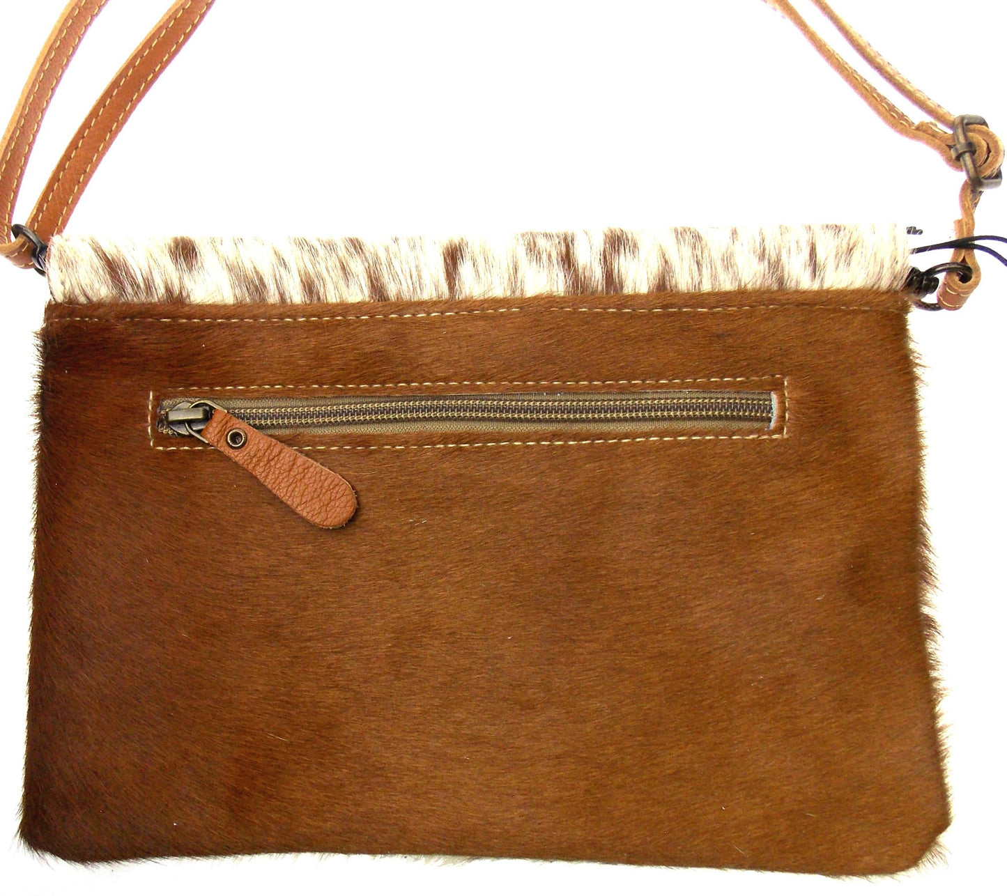 Myra Bag Brown Shells Hand Tooled Leather Hairon Handbag Eco Friendly Up Cycled