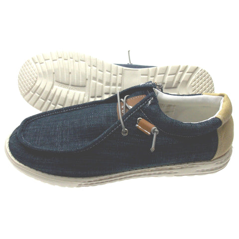 NORTY Mens Lightweight Loafer Slip On Lace Up No Tie Casual Boat Shoe Navy Blue