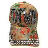 Silver Diva Hat Bling Bedazzled Orange Flowers Baseball Cap Adjustable Fashion
