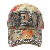 Hat Silver Sexy Bling Bedazzled Orange Flowers Fashion Baseball Cap Adjustable
