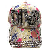 Silver Diva Hat Bling Bedazzled Pink Blue Flower Fashion Baseball Cap Adjustable