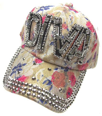 Silver Diva Hat Bling Bedazzled Pink Blue Flower Fashion Baseball Cap Adjustable