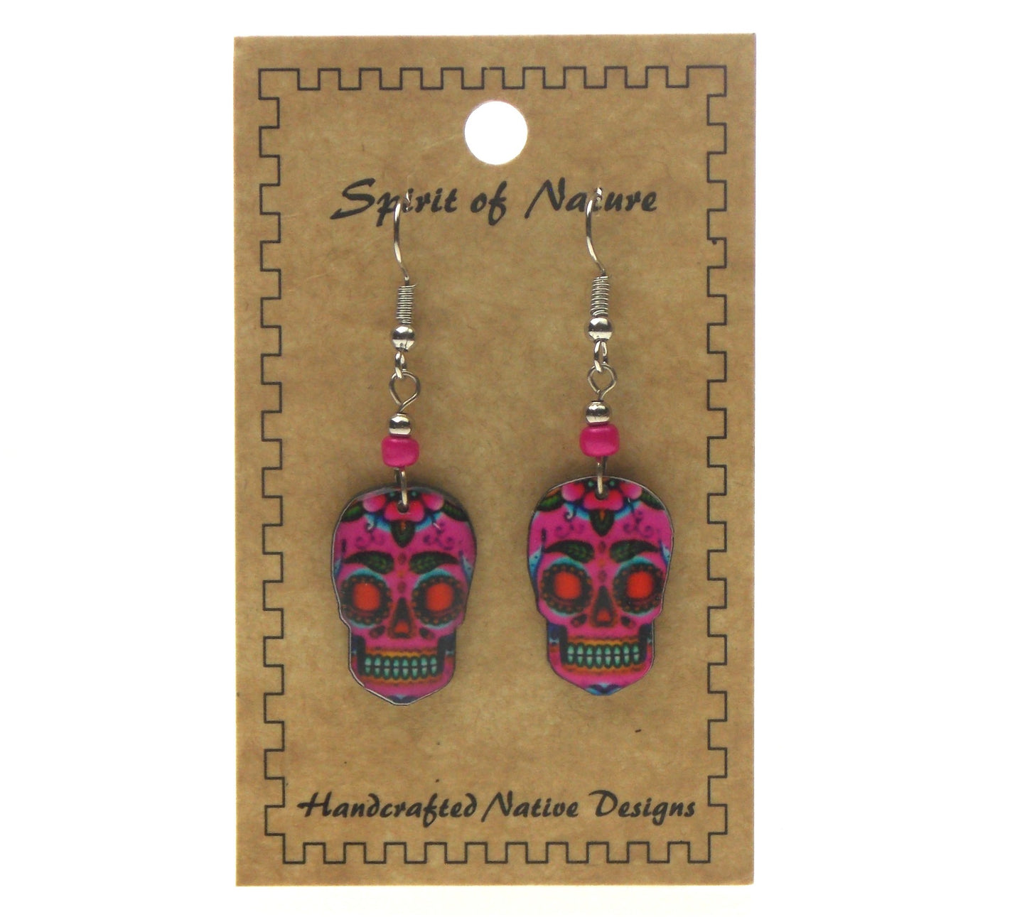 Handcrafted Pink Sugar Skull Earrings Spirit Nature Native Southwest Xmas Gift