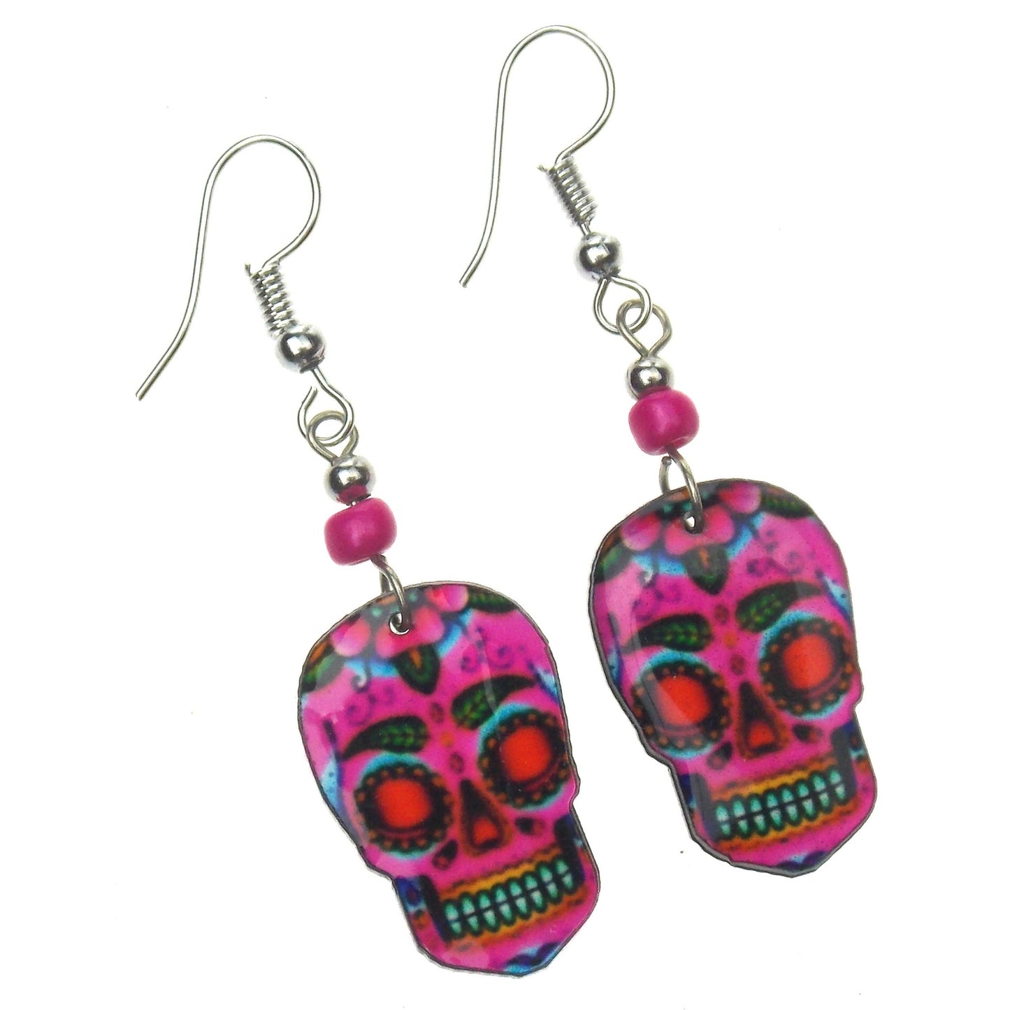 Handcrafted Pink Sugar Skull Earrings Spirit Nature Native Southwest Xmas Gift