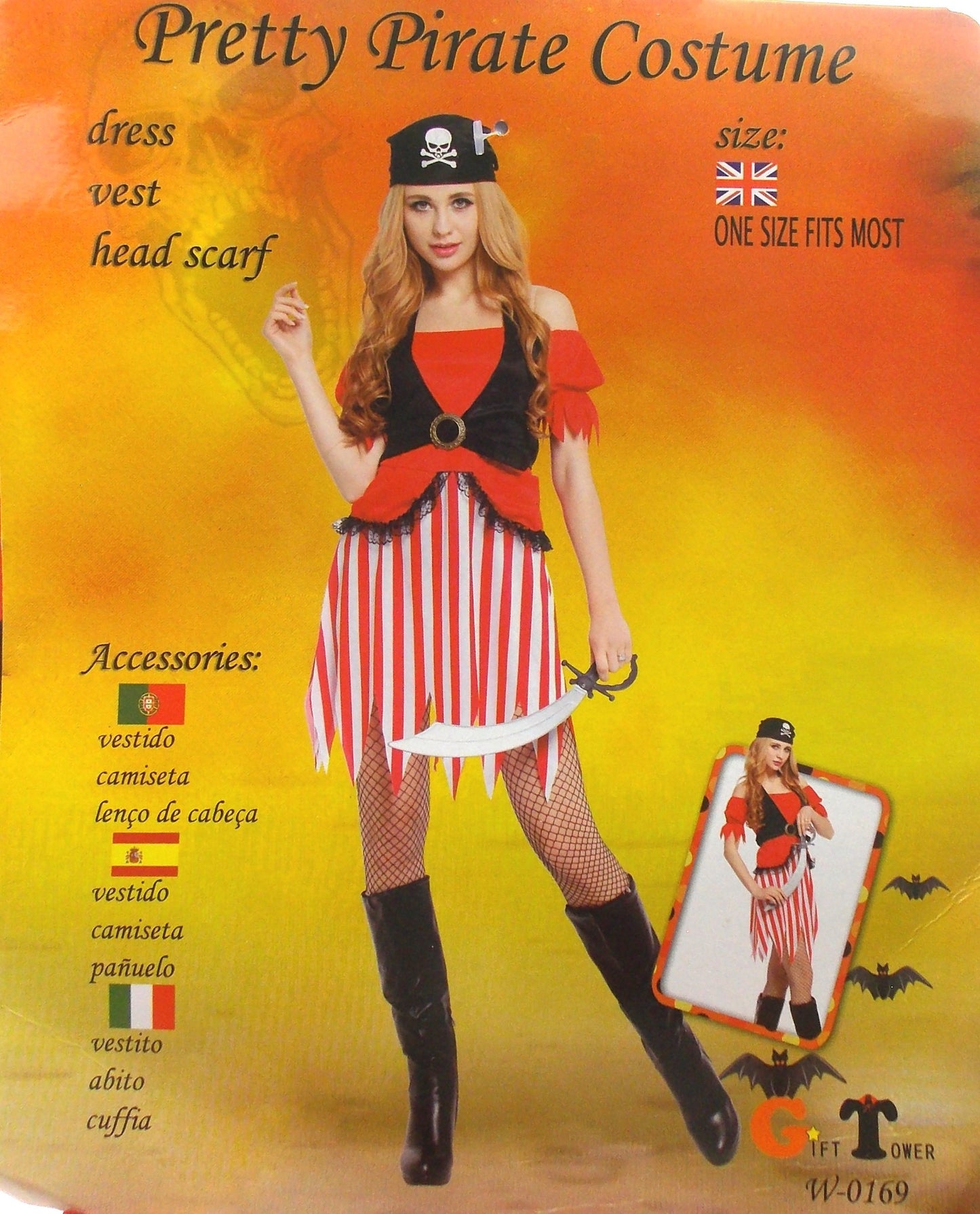 Pretty Pirate Halloween Costume One Size Junior XS-M Dress Adult Vest Head Scarf