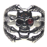 Skull Ring Stainless Steel Punk Biker One Red Eye Claws Choice Size Gothic Teeth