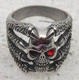 Skull Ring Stainless Steel Punk Biker One Red Eye Claws Choice Size Gothic Teeth
