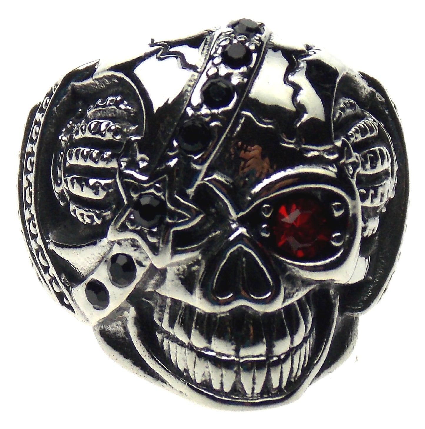 Skull Ring Stainless Steel Punk Biker Red Eye Gothic Halloween Teeth Xmas Gift
