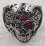 Skull Ring Stainless Steel Punk Biker Red Eye Choice Size Gothic Halloween Teeth