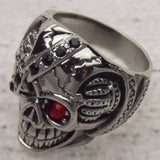 Skull Ring Stainless Steel Punk Biker Red Eye Choice Size Gothic Halloween Teeth