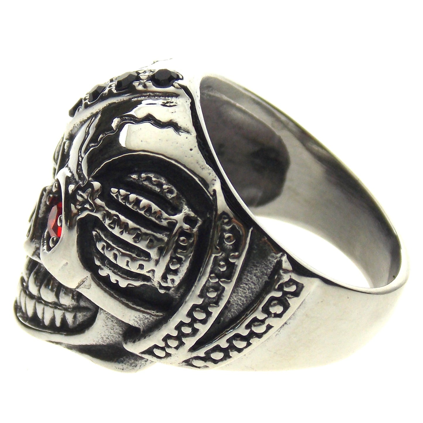 Skull Ring Stainless Steel Punk Biker Red Eye Gothic Halloween Teeth Xmas Gift