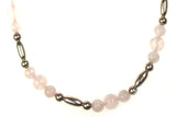 Rose Quarts Beads Silver Necklace Handmade Pink 26" Jewelry Gift Heavy