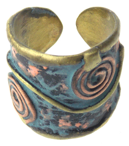 Anju Copper Brass Patina Collection Ring 2 Spiral Design Handcrafted Adjustable