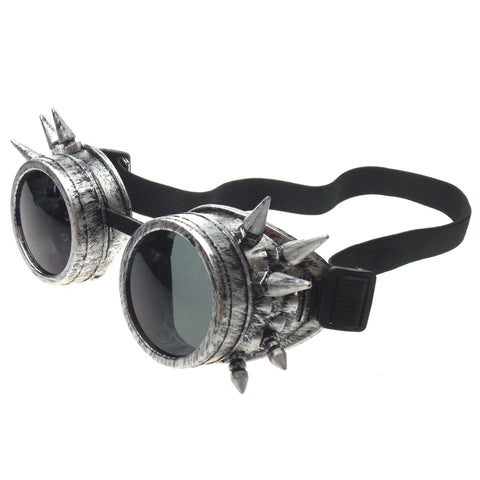 Steampunk Goggles Silver Finish Spiked Goth Cyber Costume Accessory Halloween