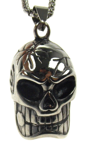 Skull Necklace Stainless Steel Silver 22" Chain Gothic Black Eyes Biker Punk Men
