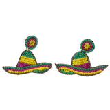 Viola Seed Beads Sombrero Hat Earrings Mexican Handcrafted Bling Boho Dangle
