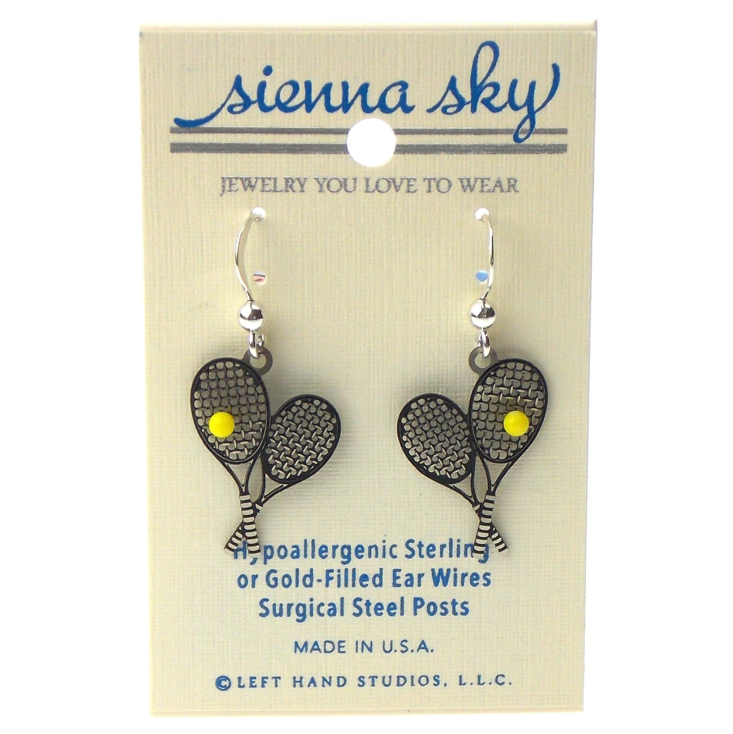 Sienna Sky Tennis Racket Earrings Hypoallergenic Sterling Silver US Dangle Gift