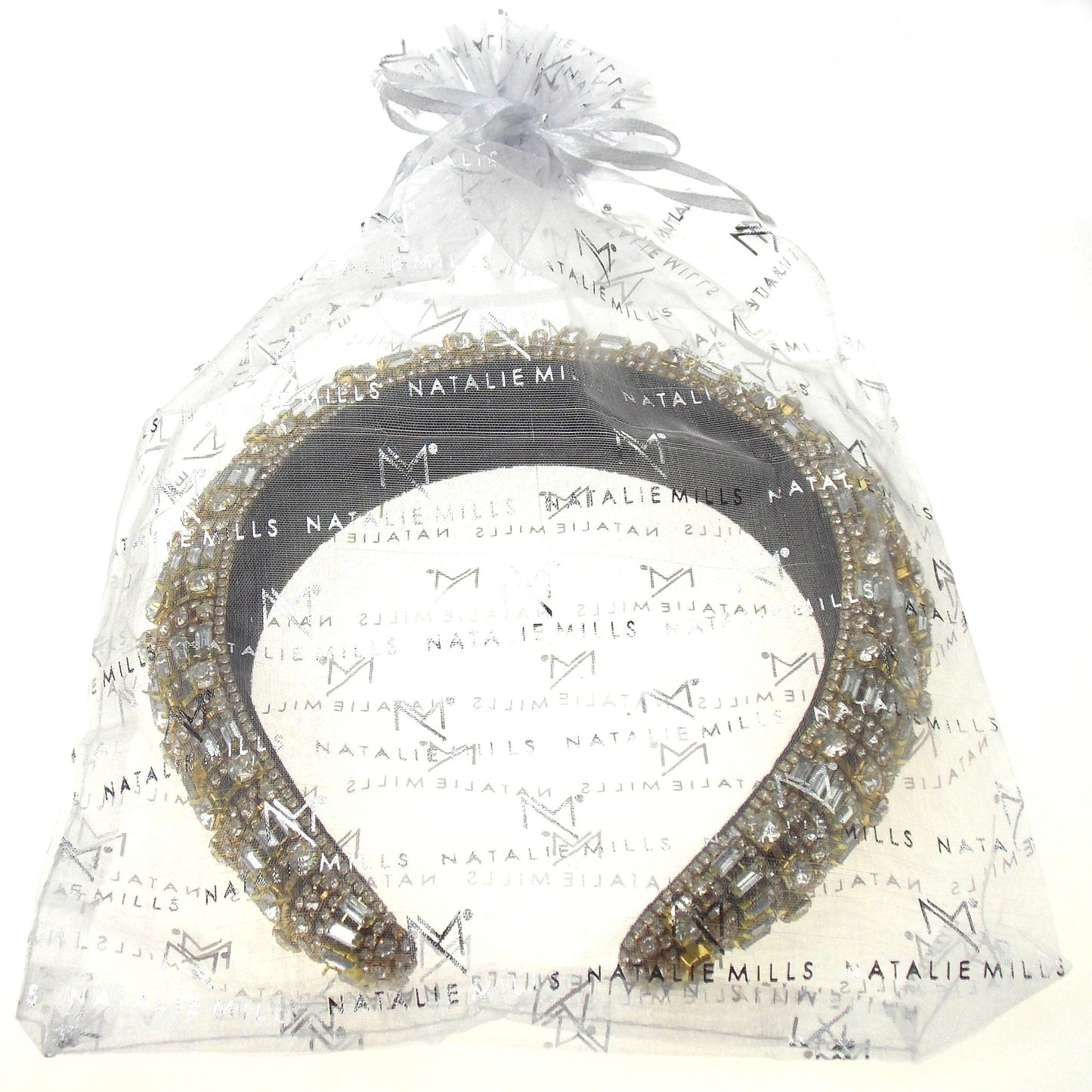 Natalie Mills Gold Padded Headband Bling Gems Rhinestones Fashion Handmade Gift