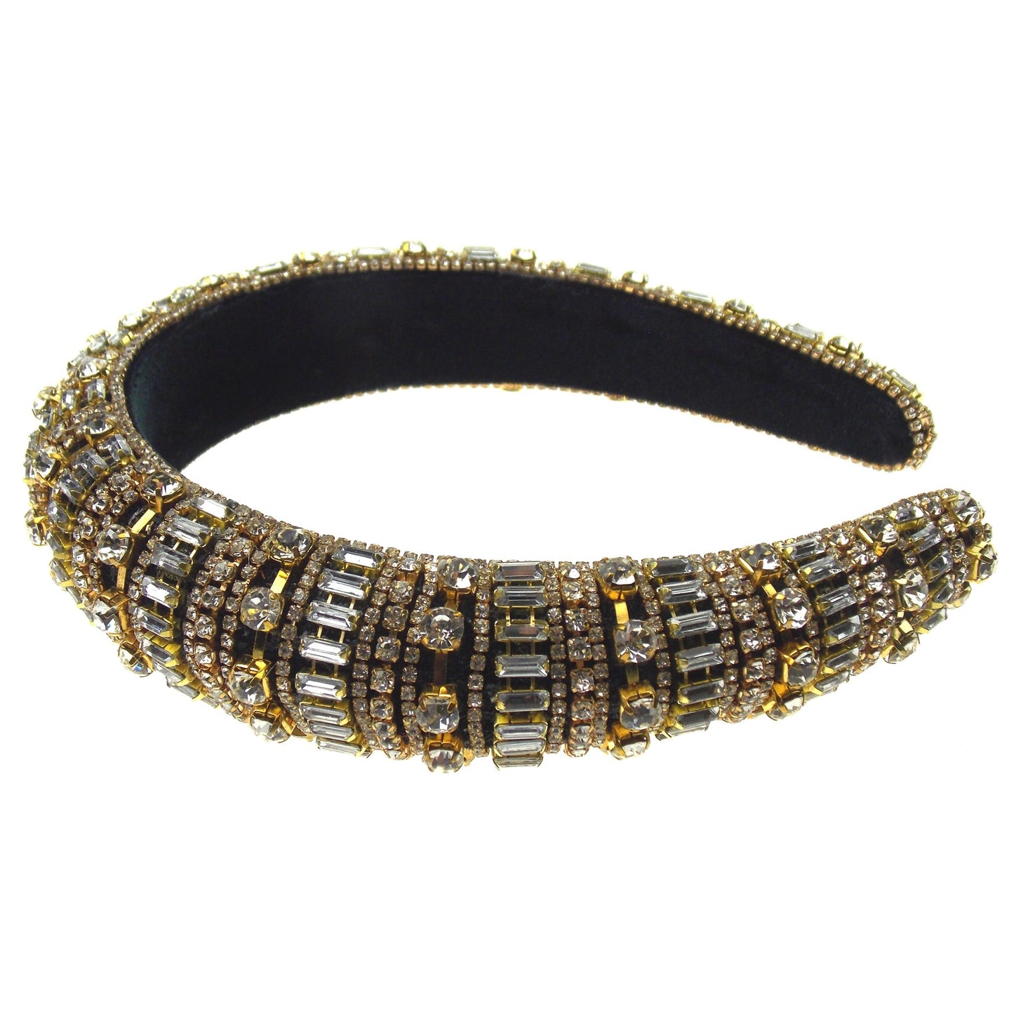 Natalie Mills Gold Padded Headband Bling Gems Rhinestones Fashion Handmade Gift