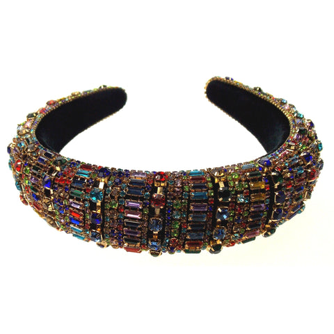 Natalie Mills Multi Colored Padded Headband Bling Gems Rhinestones Handmade Gift
