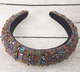 Natalie Mills Multi Colored Padded Headband Bling Gems Rhinestones Handmade Gift