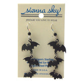 Sienna Sky Black Bat Earrings 3D Hypoallergenic Sterling Silver Dangle Day Dead