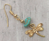 Handcrafted Turquoise Stone Dragonfly Charm Earrings Spirit Nature Native Design