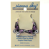 Sienna Sky Butterfly Purple Earrings Hypoallergenic Sterling Silver Dangle Gift