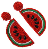 Viola Seed Bead Watermelon Slice Earrings Handcrafted Bling Boho Dangle Handmade